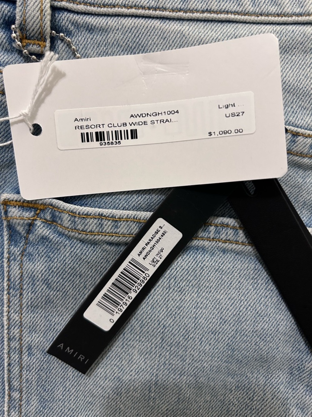 AMIRI Light Blue Wide-Leg Resort Jeans with Contrast Stitching